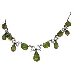 Edwardian Peridot, Diamond, Platinum and Gold Necklace