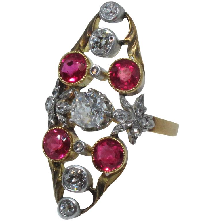 Edwardian Diamond and Synthetic Ruby Ring For Sale at 1stDibs