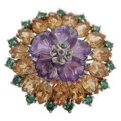 Amethyst, Spinel, Topaz, 14 Karat Rose Gold and Silver Ring.