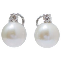 Perlas, Diamantes Pendientes de Oro Blanco.