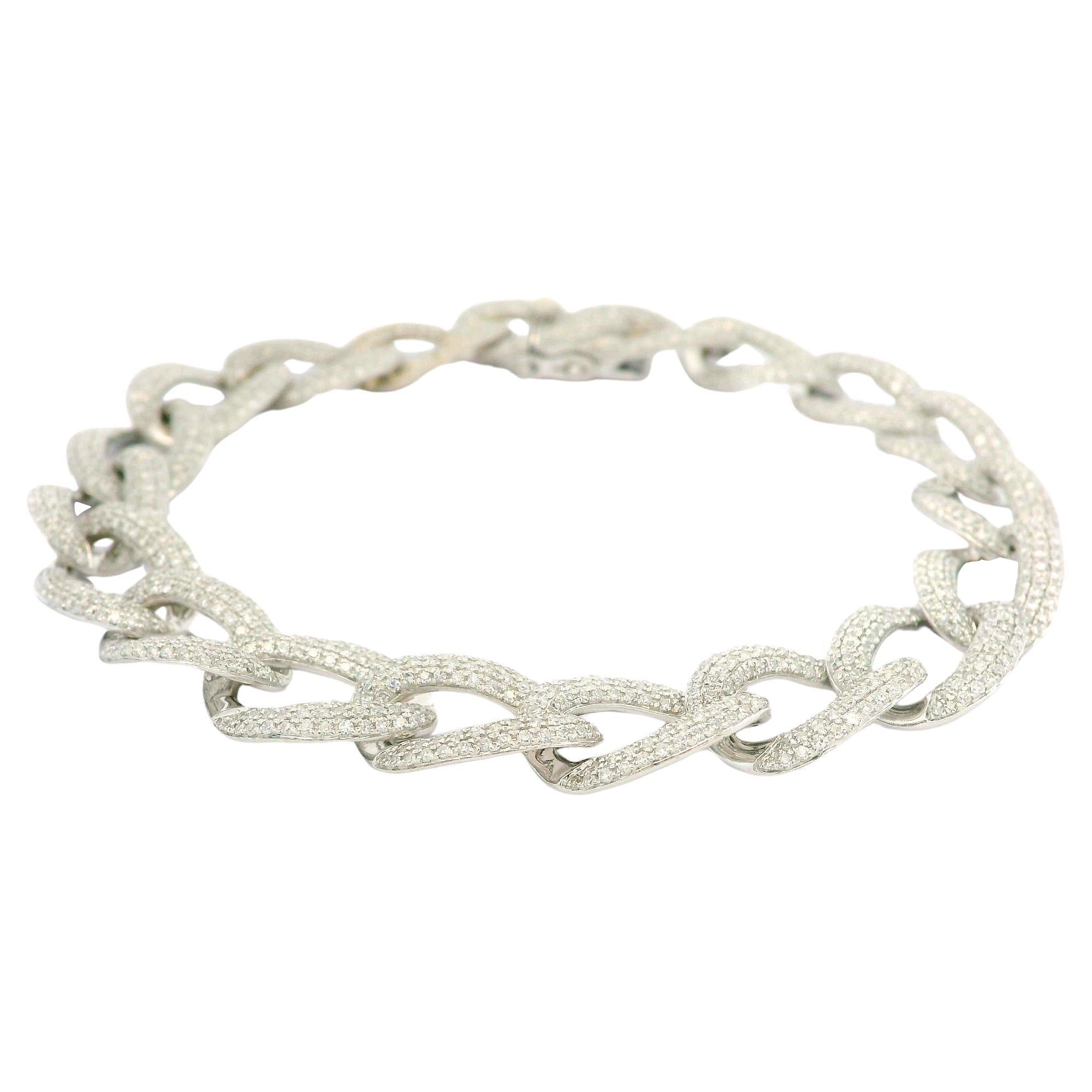 14k White Gold 3.50ctw Micro Pave Diamond Low Profile Curb Cuban Link Bracelet