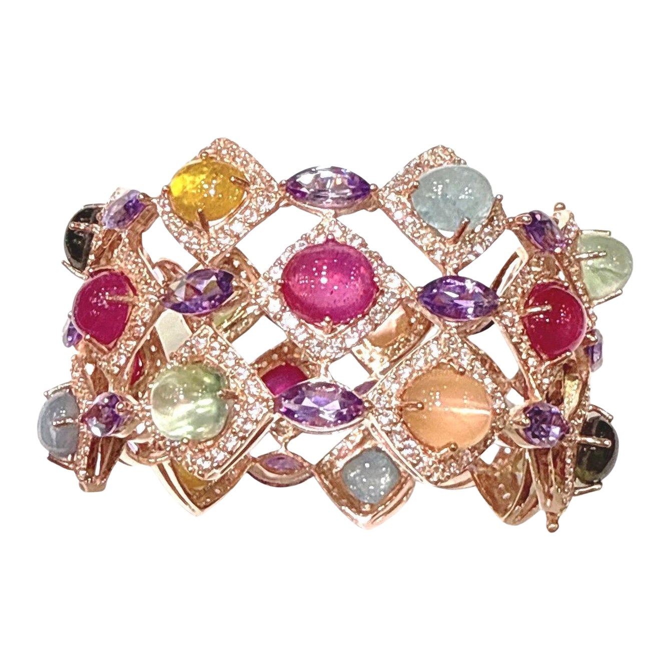 Conjunto de pulsera Bochic "Capri" de oro de 18 quilates y plata con rubíes, gemas multicolores y zafiros