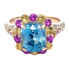 6.00 Carat Zircon Sapphire Diamond Yellow Gold Engagement Ring