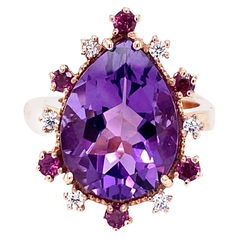 10.16 Carat Amethyst Garnet Diamond Rose Gold Cocktail Ring