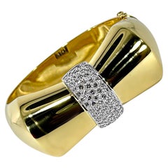 Bold 18K Yellow Gold and Diamond Bow Motif Cuff Bracelet