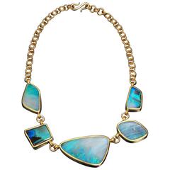 22 Karat Gold Boulder Opal Necklace with Handmade Chain