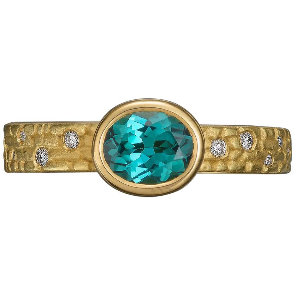 Usakos Tourmaline Diamonds Gold Band Ring For Sale