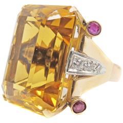 Retro Rose Gold Citrine Ruby Diamond Ring 12