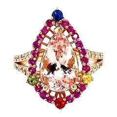 4.02 Carat Morganite Diamond Sapphire Rose Gold Cocktail Ring