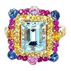 5.09 Carat Aquamarine Sapphire Yellow Gold Cocktail Ring