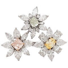 Exceptional GIA Fancy Color Diamond Flower Ring
