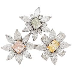 Exceptional GIA Fancy Color Diamond Flower Ring 12