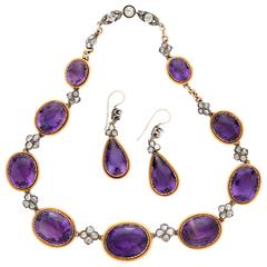 Antique French Amethyst Necklace and Earring Set, circa 1893