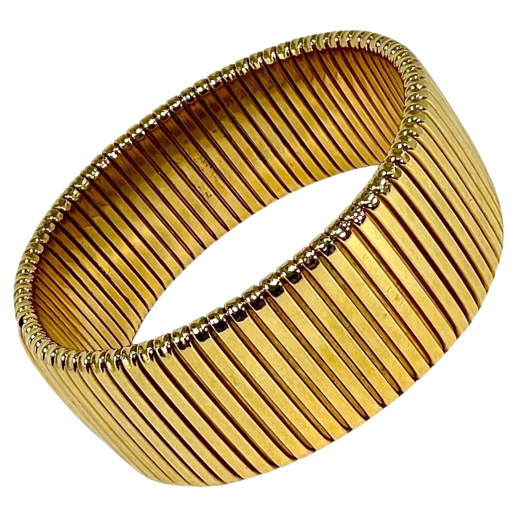 Vintage Italian 18K Yellow Gold Tubogas Bracelet - Just Under 1 Inch Wide