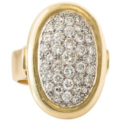 1950s Pave Diamond and 18 Karat Yellow Gold Oval Cocktail Ring