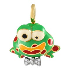 Aaron Basha 18K Yellow Gold Diamond Enamel Polka Dot Frog Charm AB21-111324