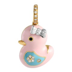Aaron Basha 18K Yellow Gold Diamond Pink Enamel Rubber Duckie Charm AB25-111324