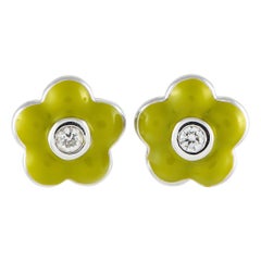 Aaron Basha 18K White Gold Diamond and Enamel Earrings AB34-111824