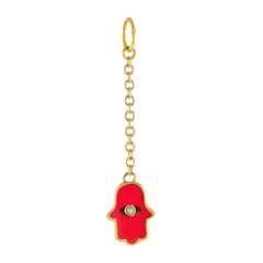 Aaron Basha 18K Yellow Gold Diamond & Red Enamel Hamsa Charm Pendant AB39-111324