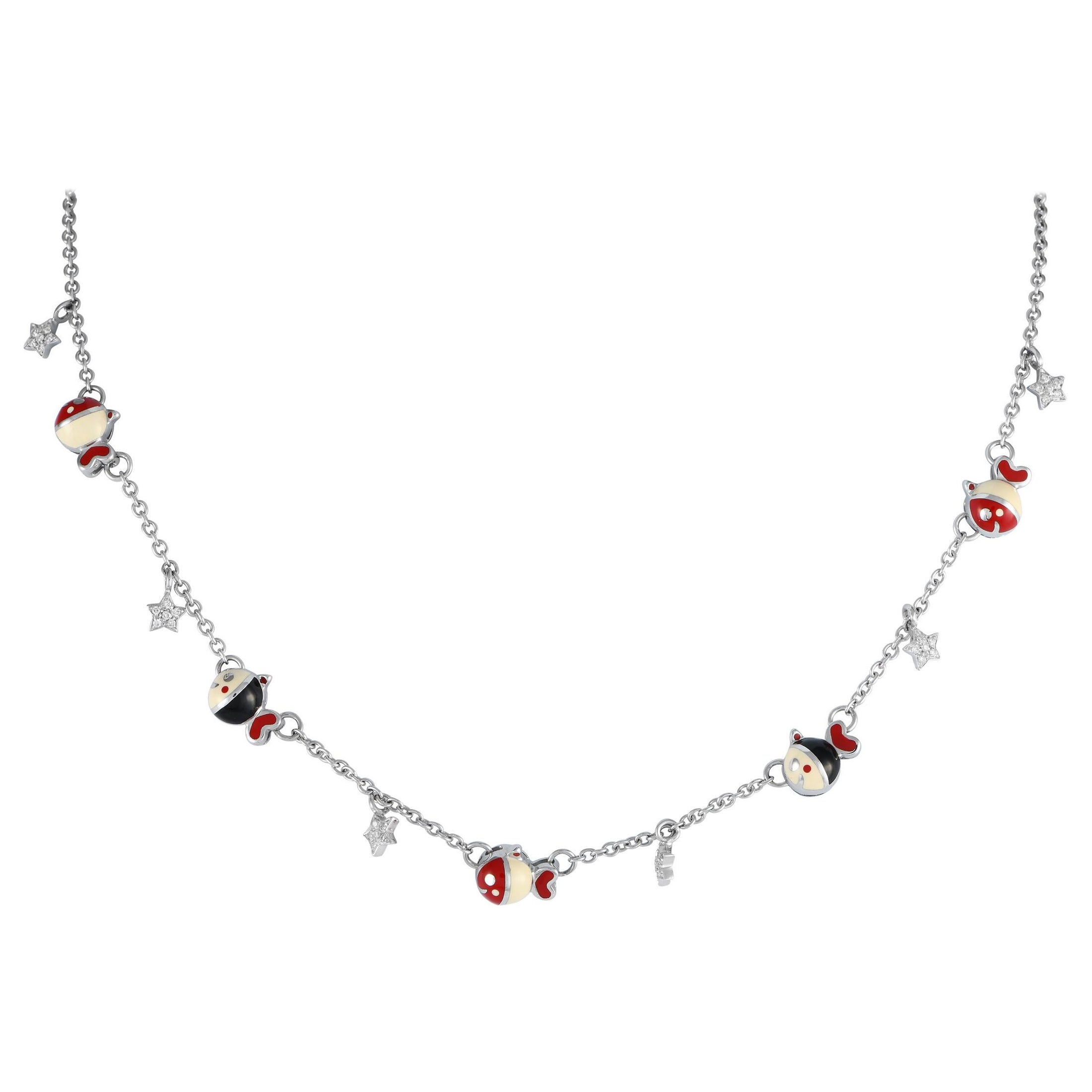 Aaron Basha 18K White Gold Diamond and Enamel Necklace AB04-111424