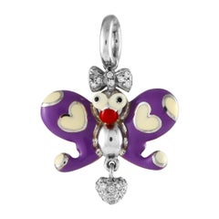 Aaron Basha 18K White Gold Diamond and Purple Enamel Butterfly Charm AB11-111424