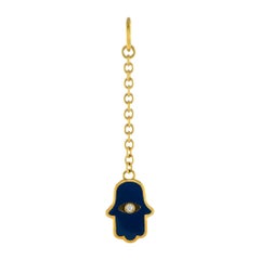 Aaron Basha 18K Yellow Gold Diamond Navy Enamel Hamsa Charm Pendant AB44-111324