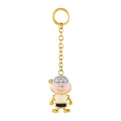 Aaron Basha 18K Yellow Gold Diamond Enamel Little Boy Charm Pendant AB04-111524