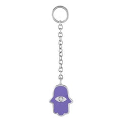 Aaron Basha 18K White Gold Diamond Purple Enamel Hamsa Charm Pendant AB05-111524