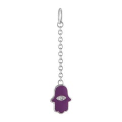 Aaron Basha 18K White Gold Diamond Purple Enamel Hamsa Charm Pendant AB15-111824