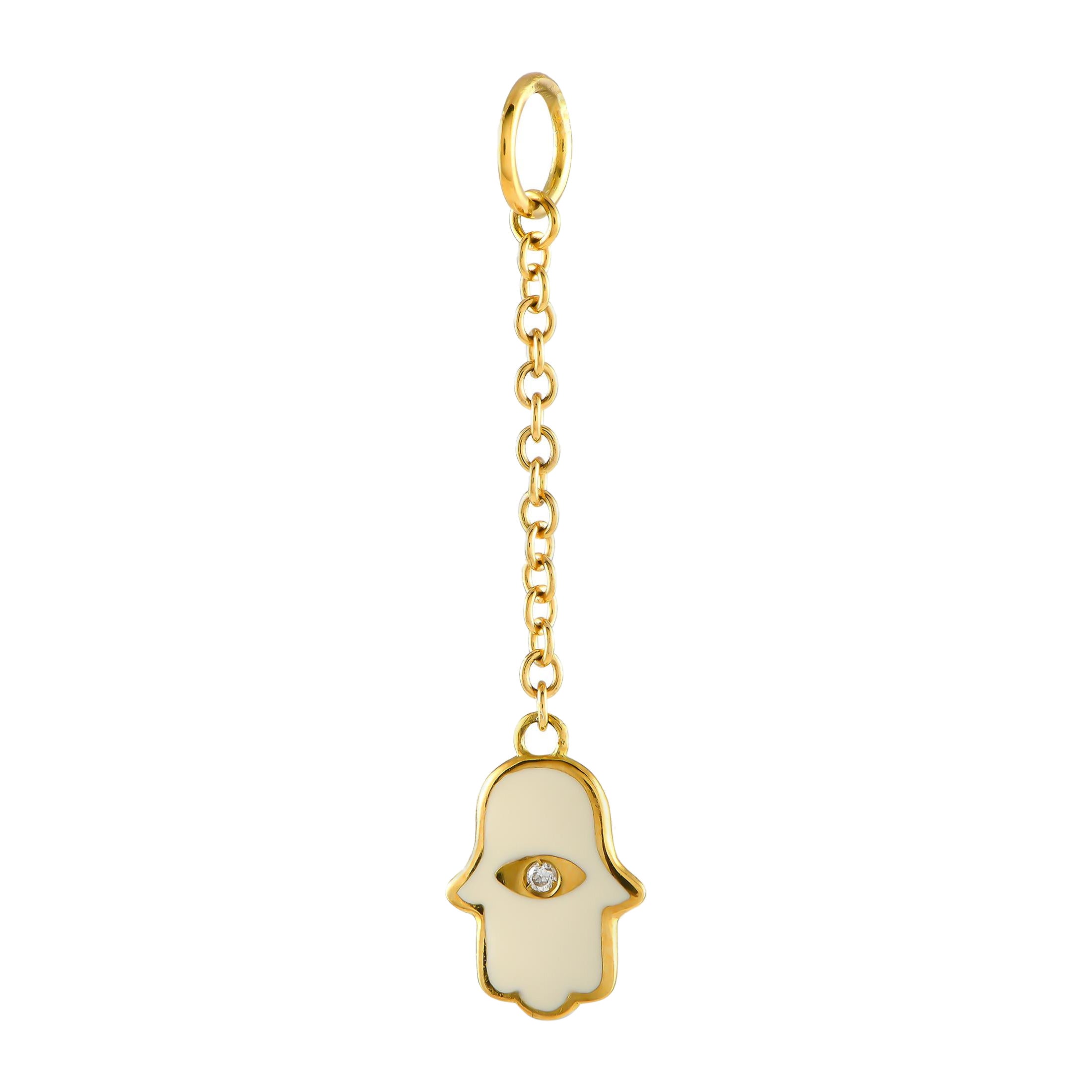 Aaron Basha 18K Yellow Gold Diamond and Enamel Hamsa Charm Pendant AB15-111524
