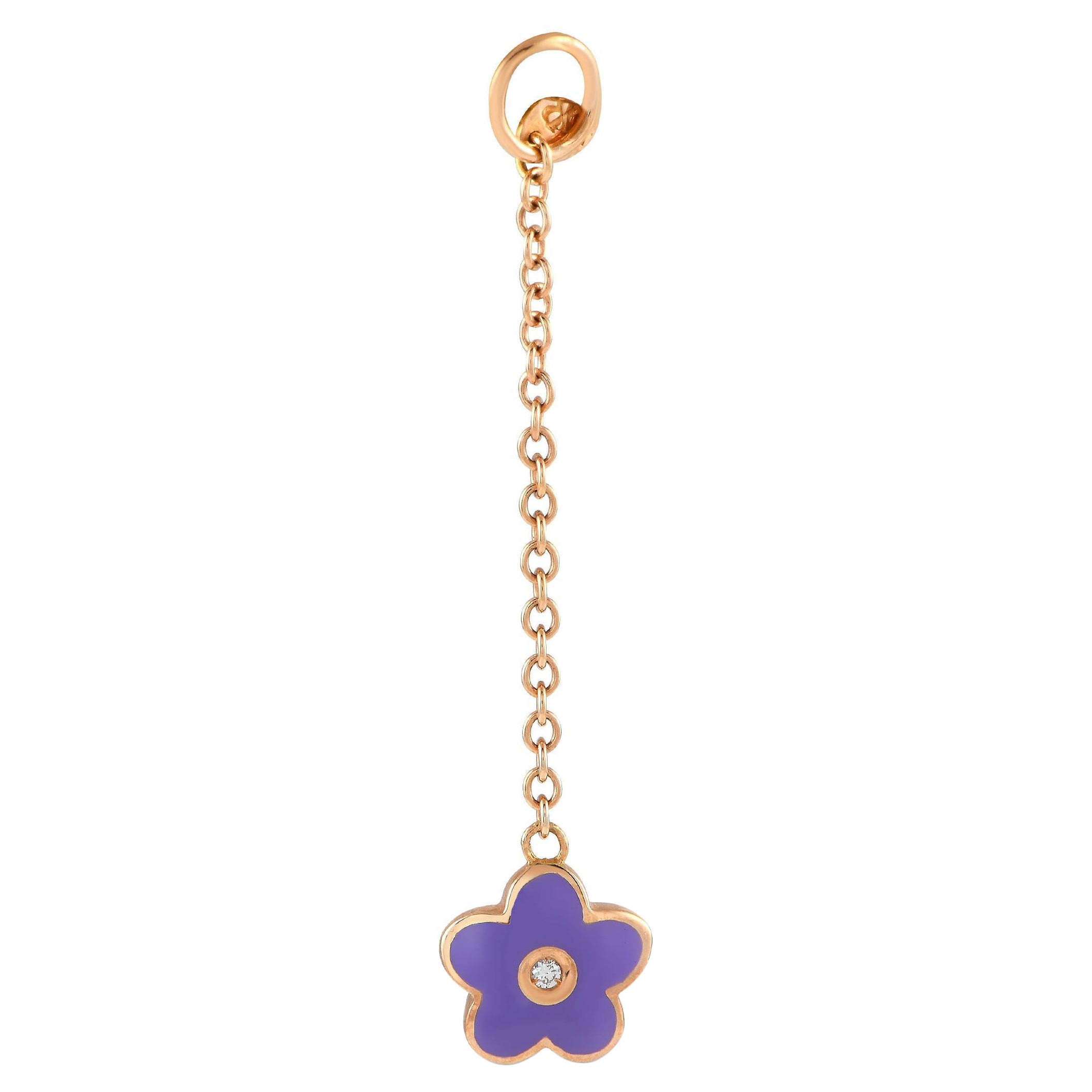 Aaron Basha 18K Gold Diamond Enamel Purple Flower Charm Pendant AB1919-111824