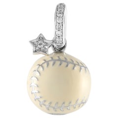 Aaron Basha 18K White Gold Diamond and Enamel Softball Charm AB10-111824