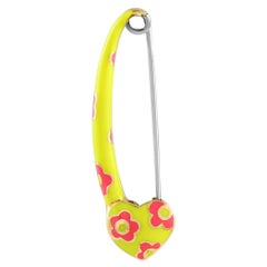 Aaron Basha 18K Yellow Gold and Enamel Neon Flower Safety Pin Brooch AB34-111324