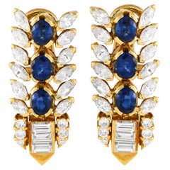 18K Yellow Gold 2.31ct Diamond and Sapphire Earrings MF22-112924