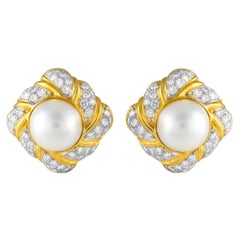 18 Karat Gelbgold 6,12 Karat Diamant und Mobe Perle Clip-On Ohrringe MF21-111424