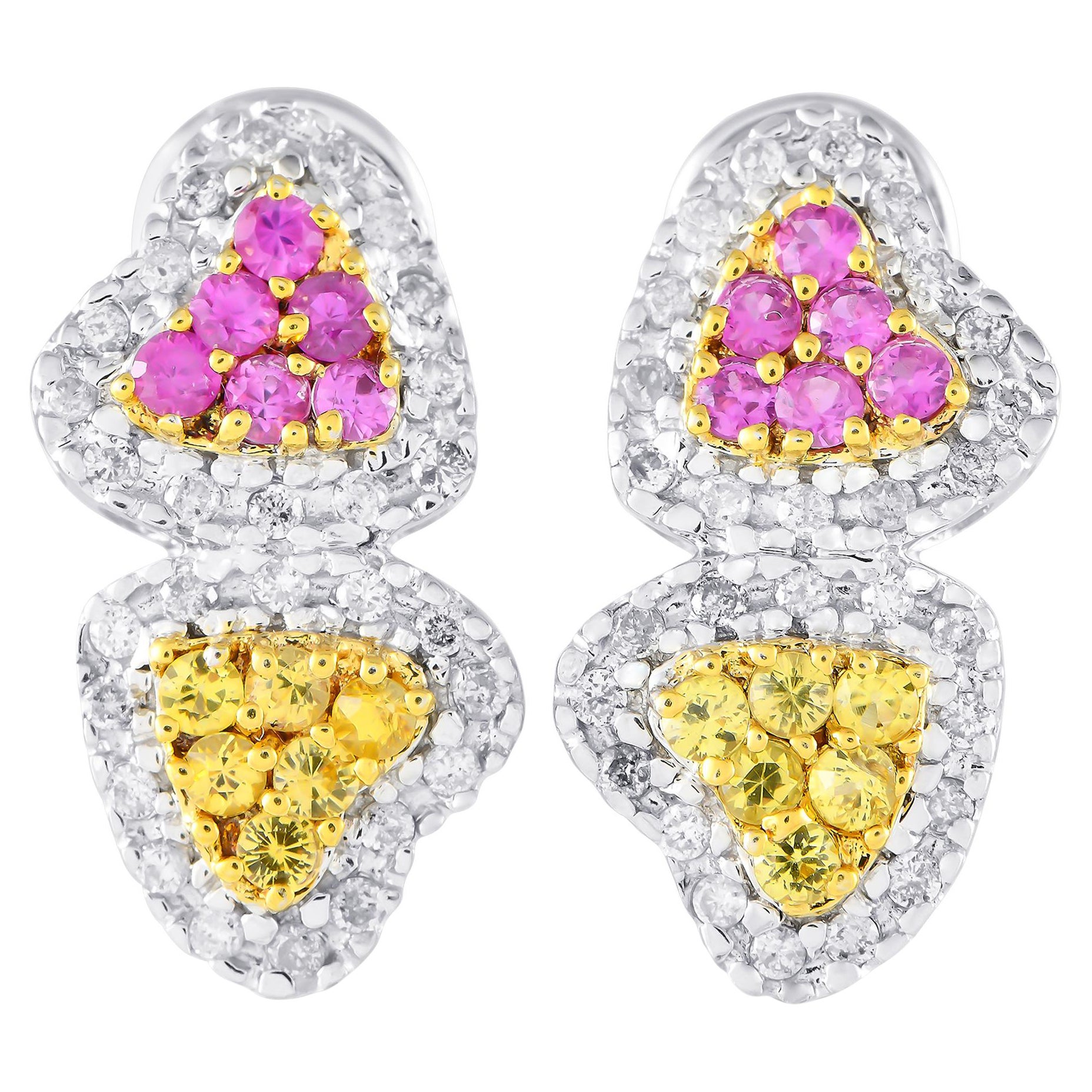 14K White Gold 0.42ct Diamond and Sapphire Heart Earrings MF23-120324