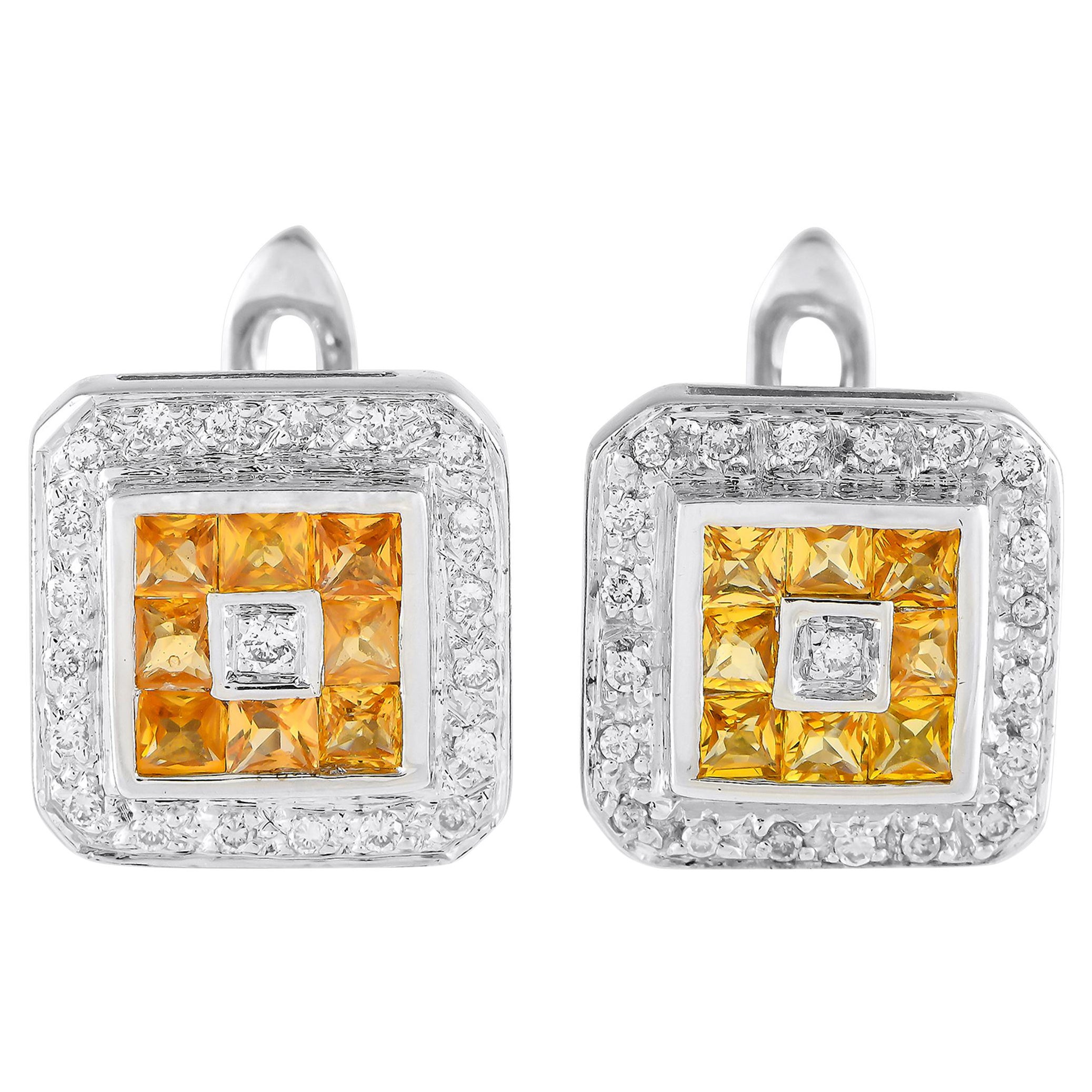 14K White Gold 0.33ct Diamond and Sapphire Earrings MF25-120324 For Sale
