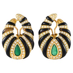 18K Yellow Gold 3.50ct Diamond, Emerald, and Onyx Earrings MF07-120524
