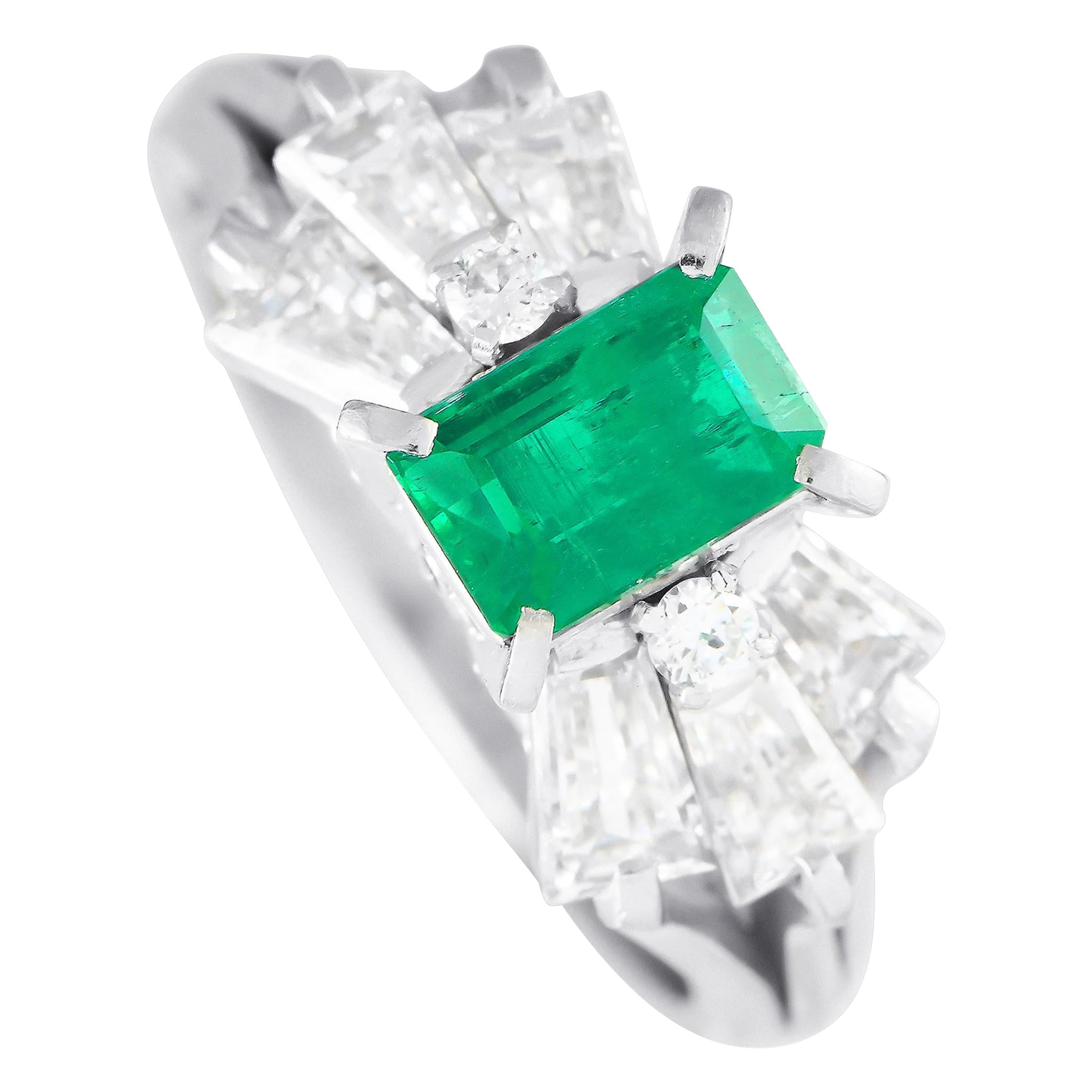 Platinum 1.07ct Diamond and Emerald Ring MF04-120224 For Sale