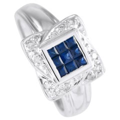 Anello in oro bianco 14K con diamanti e zaffiri da 0,15 carati MF28-120324