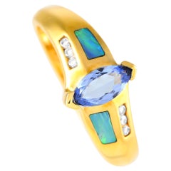 14K Yellow Gold 0.09ct Diamond and Tanzanite Ring MF02-120424
