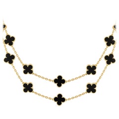 Van Cleef & Arpels Alhambra 18K Yellow Gold Onyx Long Necklace VCARA43100