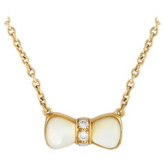 Van Cleef Arpels Vintage 18K Gold Diamond Mother of Pearl Bow Tie Necklace