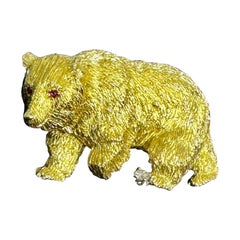 Spilla a forma di orso con diamante e rubino di Cartier in oro 18 carati, antica e firmata