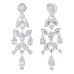 3.40 Carat Baguette Diamond Jacket Earrings 14 Karat White Gold Handmade Jewelry