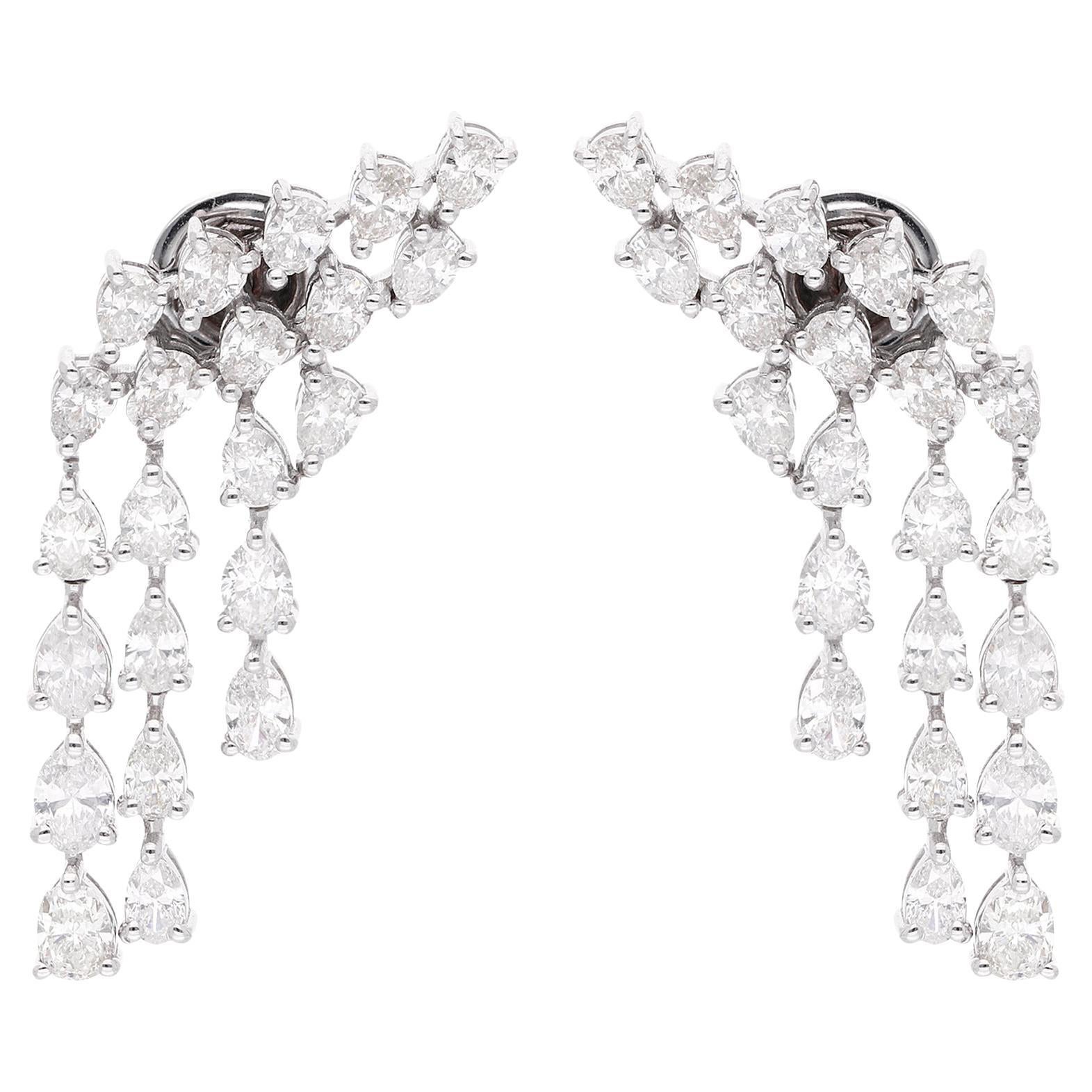 SI Clarity HI Color Pear Shape Diamond Designer Earrings 14 Karat White Gold