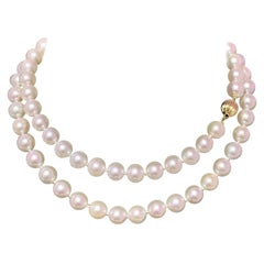 Akoya Pearl Necklace 14 Karat Yellow Gold Certified