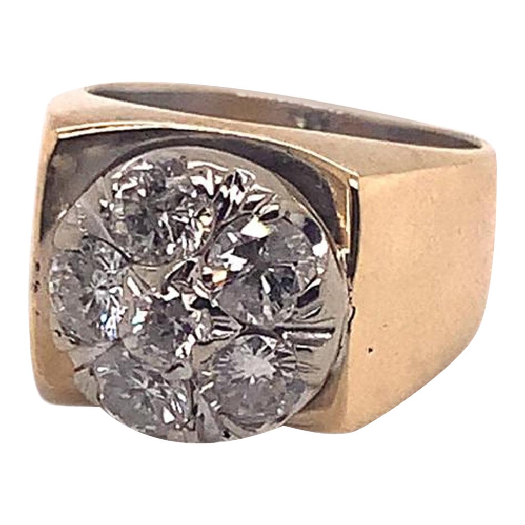 Diamond Ring Unisex 14 Karat Yellow and White Gold 1.10 TCW Certified