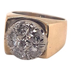 Anello con diamante unisex in oro giallo e bianco 14 carati certificato 1,10 TCW