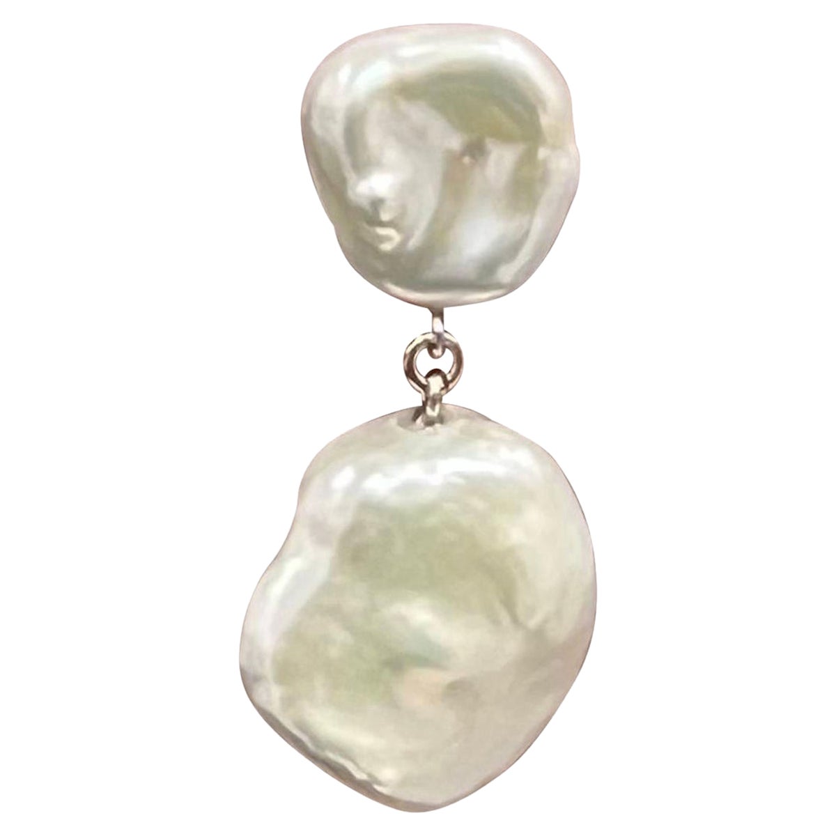 Fresh Water Pearl Dangle Earrings 14k White Gold Certified For Sale